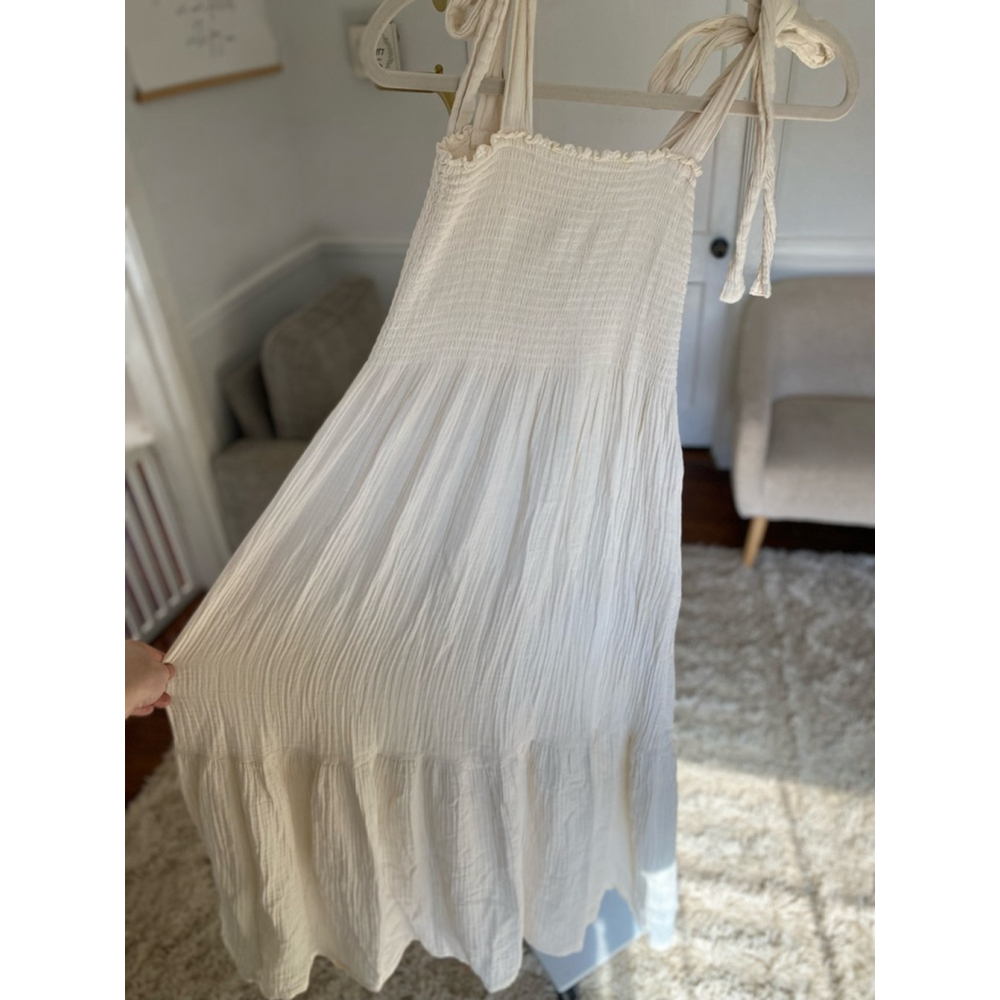 Nothing Fits But Ivory Cotton Gauze Maxi Dress Tie Strap Cottagecore Ethereal - Picture 10 of 10